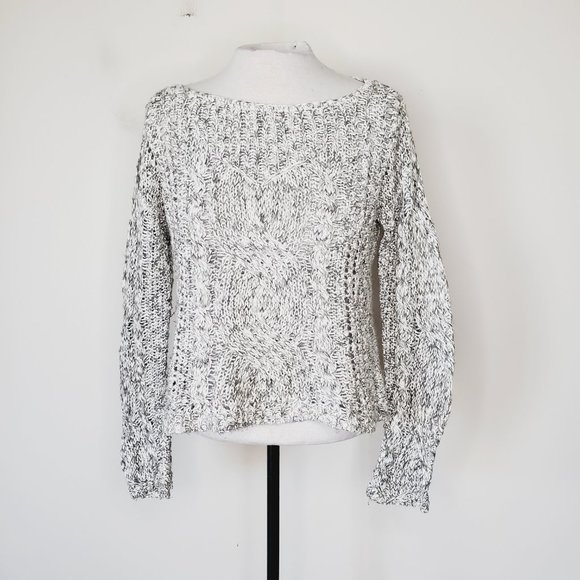 Free People Sweater Fisherman Cable Knit Boho Linen Grey XS - Picture 3 of 10
